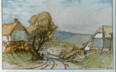 View of Bartlow Road, drawing by Donald Maxwell, ‘The Last Village in Essex’, in 1925.