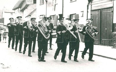 Hadstock Silver Band (refounded in 1950s) marching passed the Kings Head in Linton Road